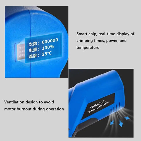Electric Cable Cutter For Copper And Aluminum Wire Cordless 18V Battery Powered Fast Cut In Seconds EZ120C features and ventilation.