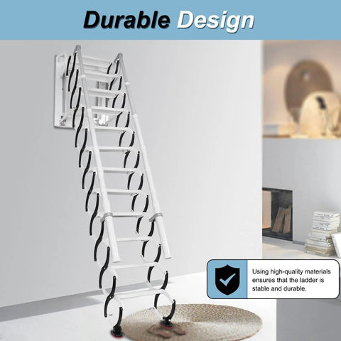 Premium Electric Retractable Attic Ladder Built From Tough Titanium Magnesium Alloy featuring telescoping handrails for smooth access.
