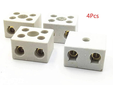 4 white porcelain ceramic terminal blocks with brass screw terminals