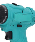Close-up of 12V Cordless Drill Driver Boasting Hella Torque Up To 52 Newton Meters Quick Change Chuck, teal color