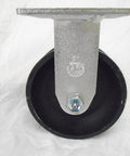Rigid caster wheel, 5 in diameter by 2 in wide, iron steel wheel, silver mounting plate