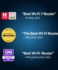 Awards for Archer BE230 WiFi 7 Router from PC Mag, Wirecutter, and CNN underscored.