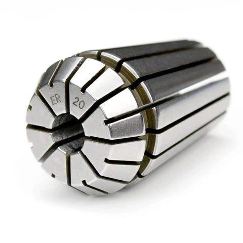 Precision ER11 ER16 ER20 ER25 ER32 Elastic Collet Chuck Set For CNC Engraving Machines close-up of ER20 collet chuck with metallic finish.