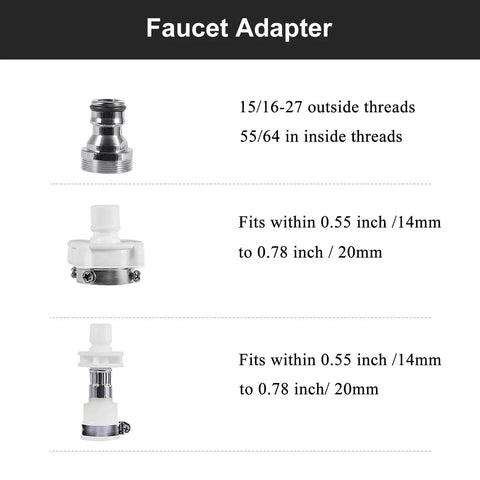 Faucet adapter with multiple thread sizes and dimensions for Burst Proof Water Inlet Hose For Portable Washing Machines Universal Fit
