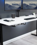 Universal Under Desk Laptop Mount With Adjustable Tablet Brackets For Hidden Computer Docking Station, sleek white desk setup.