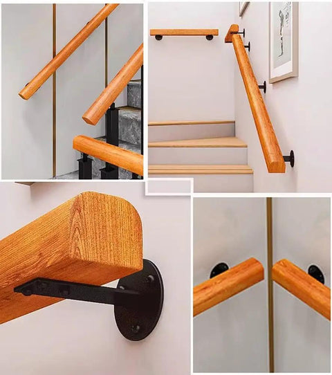 Tough As Nails Adjustable Metal Railing Posts And Wooden Railing Set For Floor Mount Indoor Outdoor Deck Stair System showing wooden handrail mounts.