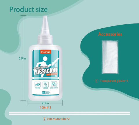 Premium Treadmill Belt Lubricant 7oz 200ml Silicone Lube No Mess Easy Apply Tubes shown with size and accessories