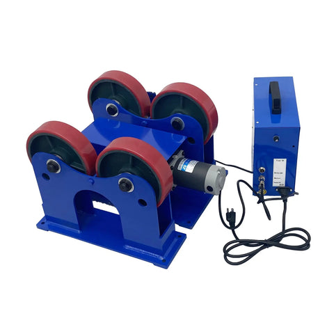 Heavy Duty Rotary Welding Positioner Tank Turner With 2200 Lb Load Capacity, featuring adjustable rollers and motor.