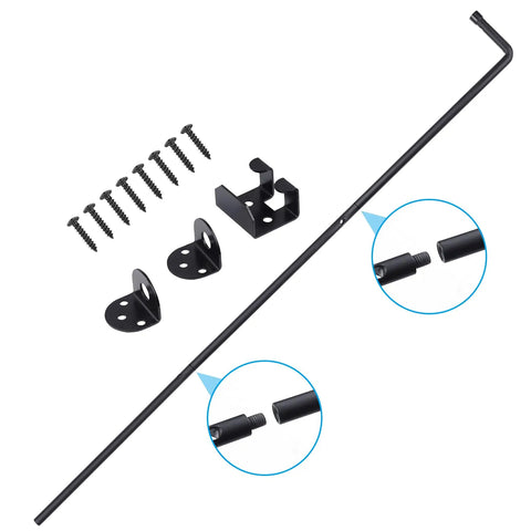 Built Tough Heavy Duty Cane Bolt Gate Drop Rod Ground Latch Solid Steel Gate Hardware For Wood PVC Vinyl Metal Fences And Gates Adjustable 12 24 36 Inches Lengths Black Finish 1 Pack with brackets and screws