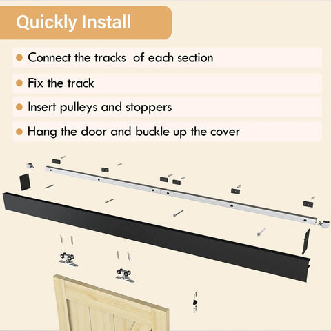 Installation steps for 8 Foot Sliding Barn Door Hardware Kit With Low Clearance Aluminum Box Rail For Wooden Interior Barn Doors Quiet Slick Sliding Track Easy To Install Black