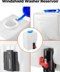 Close-up of UTV Windshield Washer Pump Kit with 12V Wiper Motor, universal fit reservoir, and hose attachment features.