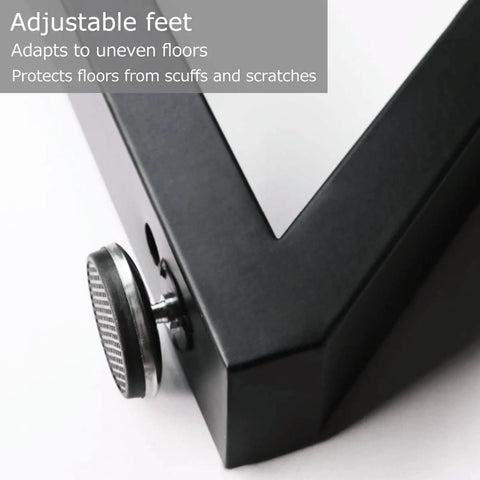 Dang Solid Z Shaped Steel Table Legs Featuring Fully Adjustable Base Plates close-up of adjustable leveling feet for stability.