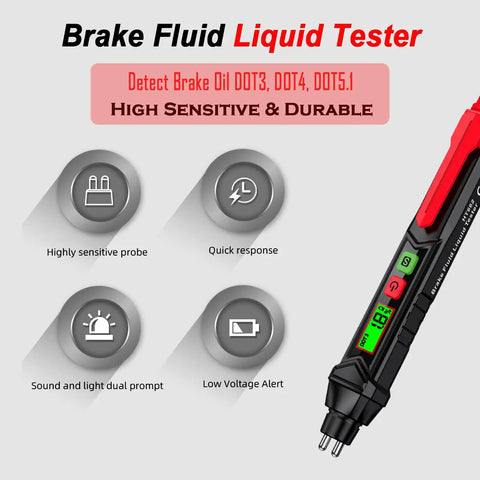 DIY Friendly Brake Fluid Moisture Tester Pen For DOT3 DOT4 DOT5.1, Must Have Garage Grade Vehicle Diagnostic Tool, black pen-style tester with clip