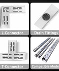 Heavy Duty 304 Stainless Steel Drain Channel For Outdoor Pools And Decks L And T Shaped Trench Drain Kit components