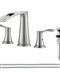 Waterfall Widespread Bathroom Faucet With Two Handles Matte Black Finish, Metal Pop Up Drain And Faucet Supply Lines, cUPC Certified