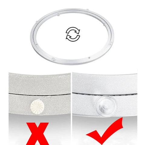 Beefy Heavy Duty Aluminum Alloy 360 Degree Rotating Swivel Plate With Quiet Smooth Bearings illustration showing circular design and correct assembly