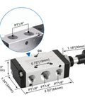 Diagram of 4R210-08 Hand Lever Air Valve With Mufflers showing measurements and port sizes, highlighting manual operation features