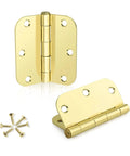 Heavy Duty 3.5 Inch Brass Door Hinges With Brushed Golden Finish And Set Of Three Solid Interior Exterior Hardware Pieces Delivering Buttery Smooth Swing Plus Knockout Style For Any Real Deal Home Upgrade Job Today, showing two hinges and screws.