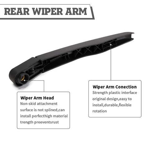 Heavy Duty Rear Windshield Wiper Arm And Blade Kit For Ford Edge 2015 To 2024 shown from side angle, featuring non-skid attachment surface.