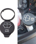 No Brainer Direct Replacement Windshield Wiper Washer Fluid Reservoir Cap Cover For Chevrolet, Buick, Cadillac, GMC OE 13227300 Compatible Easy Install Durable Auto Part showing front view and installed view.