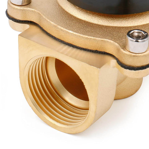Close-up of 1 Inch Normally Open 2 Way Brass Electric Solenoid Valve For Water And Air, gold finish, 110V AC
