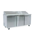 Heavy Duty Commercial Refrigerator With Digital Temperature Controls And Led Display, stainless steel, three-door design.