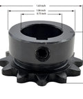 Heavy Duty Roller Chain Sprocket Type B 12 Tooth 3/4 Inch Bore For 3/8 Inch Pitch For 35 Chain Hardened ANSI 1045 Steel Drive Sprocket 35B12-3/4 With Keyway And Dual Setscrews Rust Resistant And Built Tough, black sprocket with dimensions