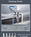 Discharge nozzle for Kickass Pneumatic Liquid And Paste Filling Machine featuring anti-drip design, stainless material and optional sizes.