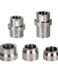 Durable Stainless Steel KICKR Thru Axle Adapter Kit for Wahoo KICKR Core V4, sizes 142 and 148, five components shown