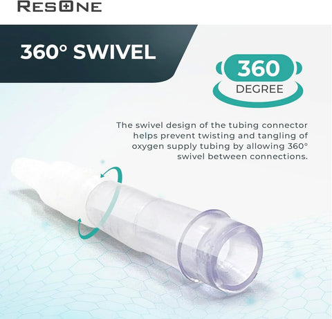ResOne oxygen tubing swivel connectors, 5-pack, 360-degree rotation, male/female connectors, medical use.