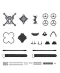 2.5 Inch Frame Repair Parts Kit With Reinforced Carbon Plates, Injection Molded Propeller Guards, Sturdy Fasteners, And Replacement Hardware For Micro Drones And FPV Mechanical Propulsion Systems One Set, shown with carbon plates, guards, and screws