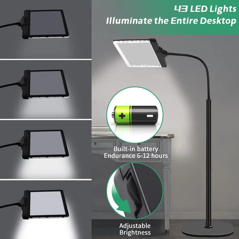 All In One Floor Magnifier With Light 5X Rechargeable On Stand 43 LED Floor Magnifying Lamp with adjustable brightness