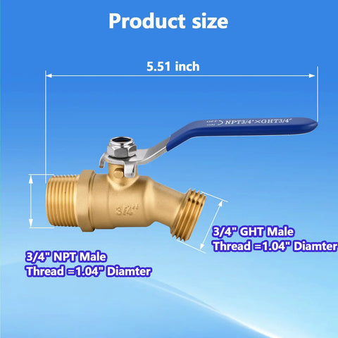 Heavy Duty Outdoor Hose Spigot Brass Lead Free With Three Quarter Inch NPT And Male GHT Threads High Flow Full Bore Valve