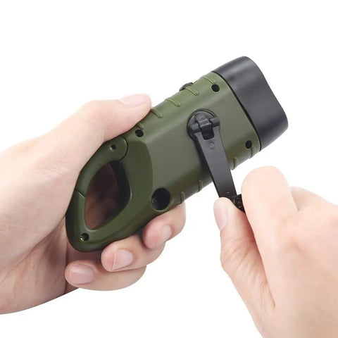 Two Pack Hand Crank Solar Powered Flashlights For Emergency Use Rechargeable LED Survival Torch With Dynamo Power Quick Snap Carabiner Carry Outdoor Gear Essentials For Camping And Hiking Green