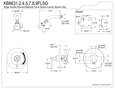 Diagram of Royale One Handle Pressure Balanced Shower Faucet With Polished Brass Finish Built To Last Tub And Shower Fixture Slick One Quarter Turn Washerless Cartridge Low Flow One Point Eight GPM At Eighty PSI Title Twenty Compliant