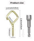 Heavy Duty Eye Screw Hooks 35 Piece Set With Safety Buckle Gold showing dimensions and included tools