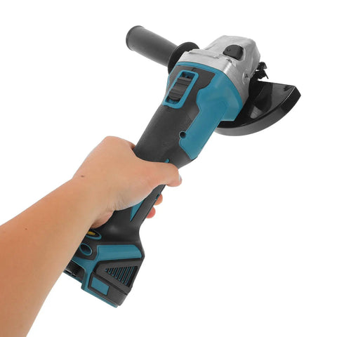 Cordless Angle Grinder Kit With High Speed Metal Cutting And Polishing Rechargeable Battery Lightweight Plastic Construction Pro Grade Tool For Metalwork And Finishing Projects held in hand