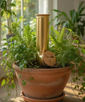 Vertical Worm Compost Bin Space Saver Modular Stackable System For Small Gardens And Containers Green 4 Gallon Capacity in a terracotta pot surrounded by plants.
