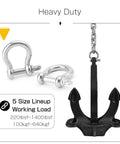 Heavy Duty Marine Grade Stainless Steel Chain Shackles Built Like A Tank To Handle 1400 Pound Rated Capacity Screw Pin anchor hardware with black anchor.