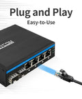 Six Port Hardened Industrial Gigabit PoE Plus DIN Rail Fiber Network Switch With Four PoE Plus Ports And Two 1.25G SFP Fiber Ports 120W Outdoor Grade for Harsh Environments, plug and play design