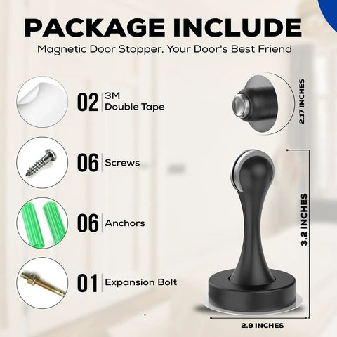 Grip Tight Magnetic Door Stops No Hassle Drilling With Dependable 3M Adhesive Tape To Keep Entryways Open with included installation components.