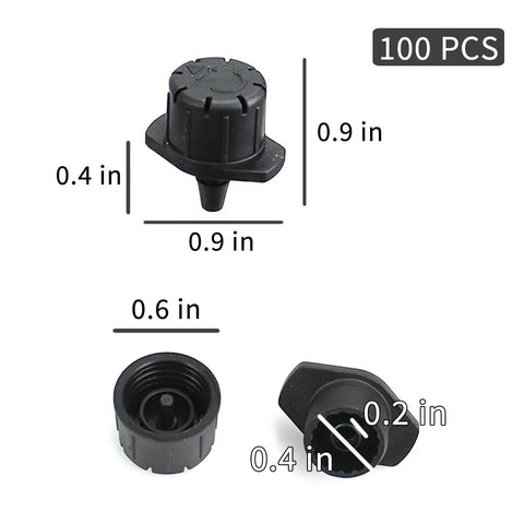 100 Pcs Adjustable Drip Irrigation Emitters Sprinklers For One Quarter Inch Barbed Hose dimensions and details