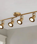 Gold LED Track Lighting Kit with Adjustable Ceiling Spotlights, Four Lights, Rotatable Heads for Kitchen and Living Areas