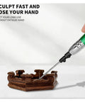 Hardcore Pneumatic Micro Air Pencil Die Grinder in use on intricately carved wooden piece for precision grinding.