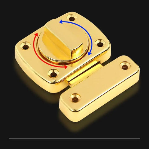Universal Zinc Alloy Door Latch For Sliding Gates And Heavy Duty Entry Locks Rock Solid Knockout Security Bolt With Hassle Free Screw Mount Kit Built Tough, gold finish, compact design, rotating bolt mechanism.