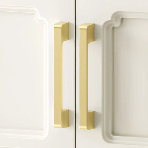 Gold 5 Inch Center Cabinet Pulls Square Drawer Handles Slick Zinc Alloy Hardware For Cupboards And Kitchen Cabinets 10 Pack With Brushed Brass Finish Safe Rounded Corners Easy Installation 128mm Hole Center