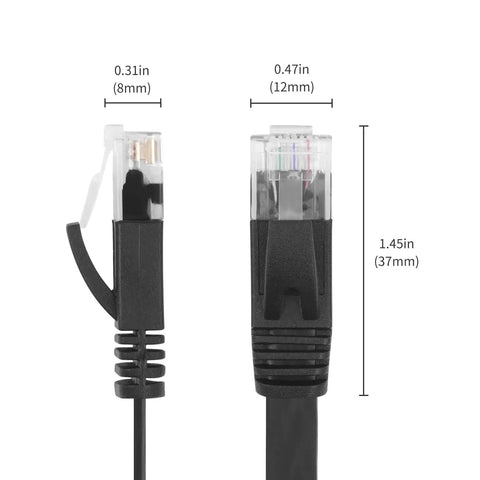 Retractable Cat6 Flat Ethernet Cable 6.6 Ft For No Tangle High Speed 10Gbps Networking Flat Patch Cord With RJ45 Connectors close-up