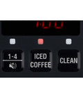 Close-up of control panel buttons on Programmable Dome Brew Coffee Maker Featuring Twenty Four Hour Timer Backup Memory And Sleek Stainless Steel Finish That Brews Twelve Hot Cups Or Eight Iced Servings With Tuneable Strength For Bold Smooth Flavor To Kick Off Your Day.