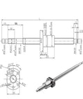 SFU1204 Ball Screw 12mm Dia 200-550mm Length, End Machined With Single Nut For CNC Linear Motion, technical drawing and product image.