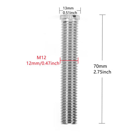 Rock Solid Sink Connection Bolt Extension Screw M12x70mm Copper Chrome Plated Rust Proof Corrosion Resistant Plumbing Hardware For Bathroom And Kitchen No Sweat close-up of M12 threaded extension bolt dimensions.